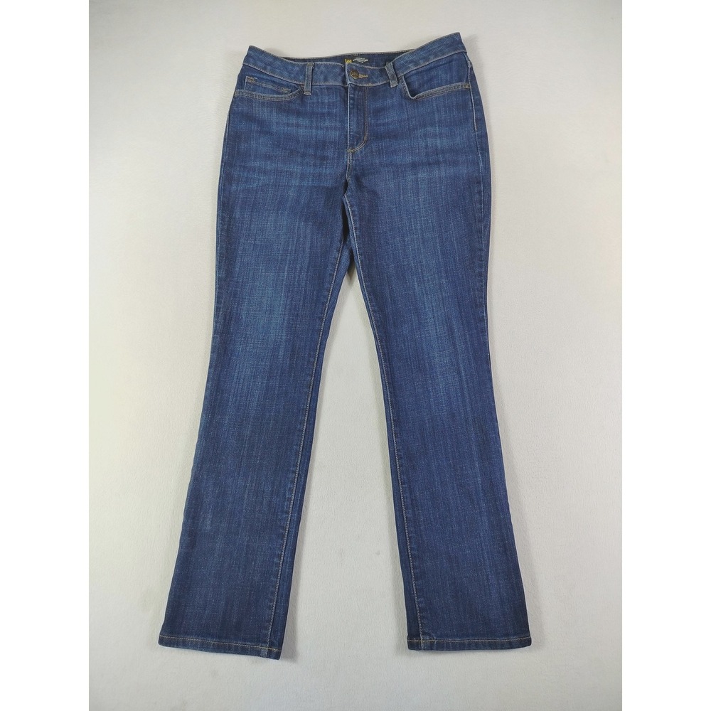 Lee Jeans Womens 14 Medium Blue Mid Rise Regular Fit Straight Stretch Denim